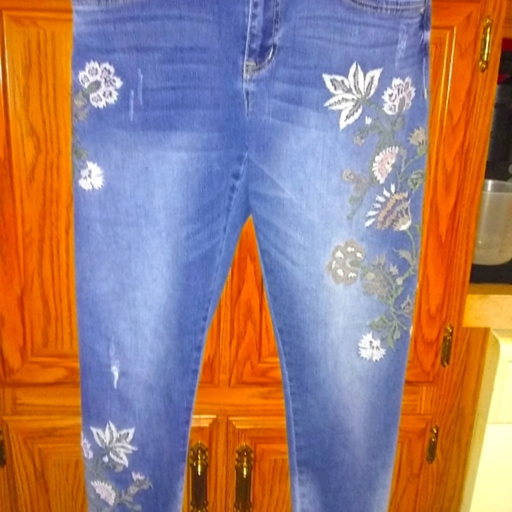 DEMOCRACY EMBROIDERED SEAMLESS ANKLE SKIMMER JEANS 🍁 🦋